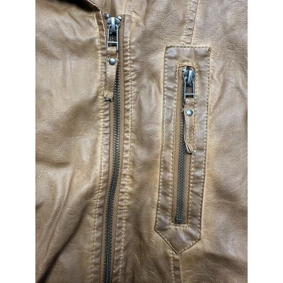 Max Studio Faux Leather Jacket Women's Size Small Brown Moto Zip Front Pocket's - Picture 4 of 6